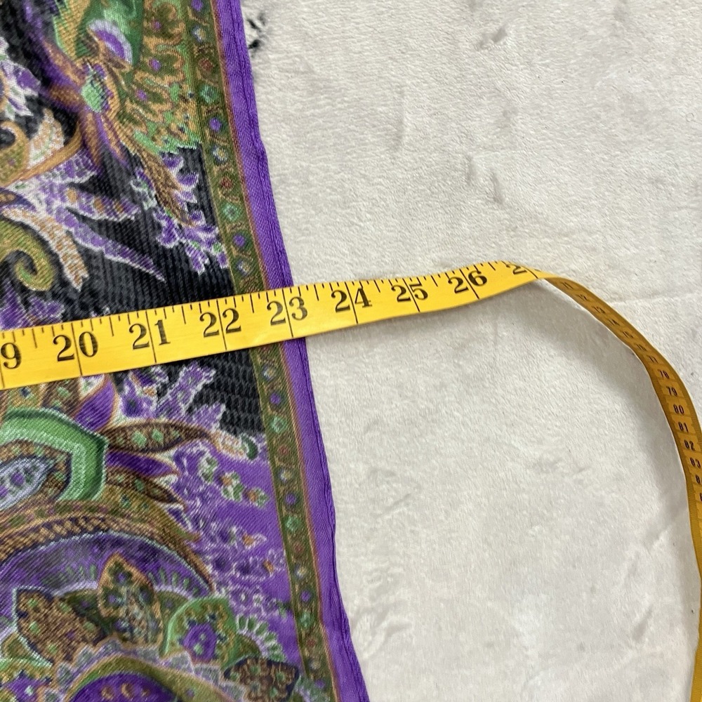 Lauren Ralph Lauren Paisley Scarf Purple Black Silk Blend Oblong Wrap - Picture 7 of 11